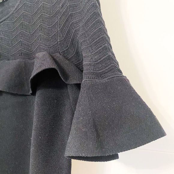 Ann Taylor Chevron Ruffle Sweater Dress Black L NWT - Picture 3 of 8